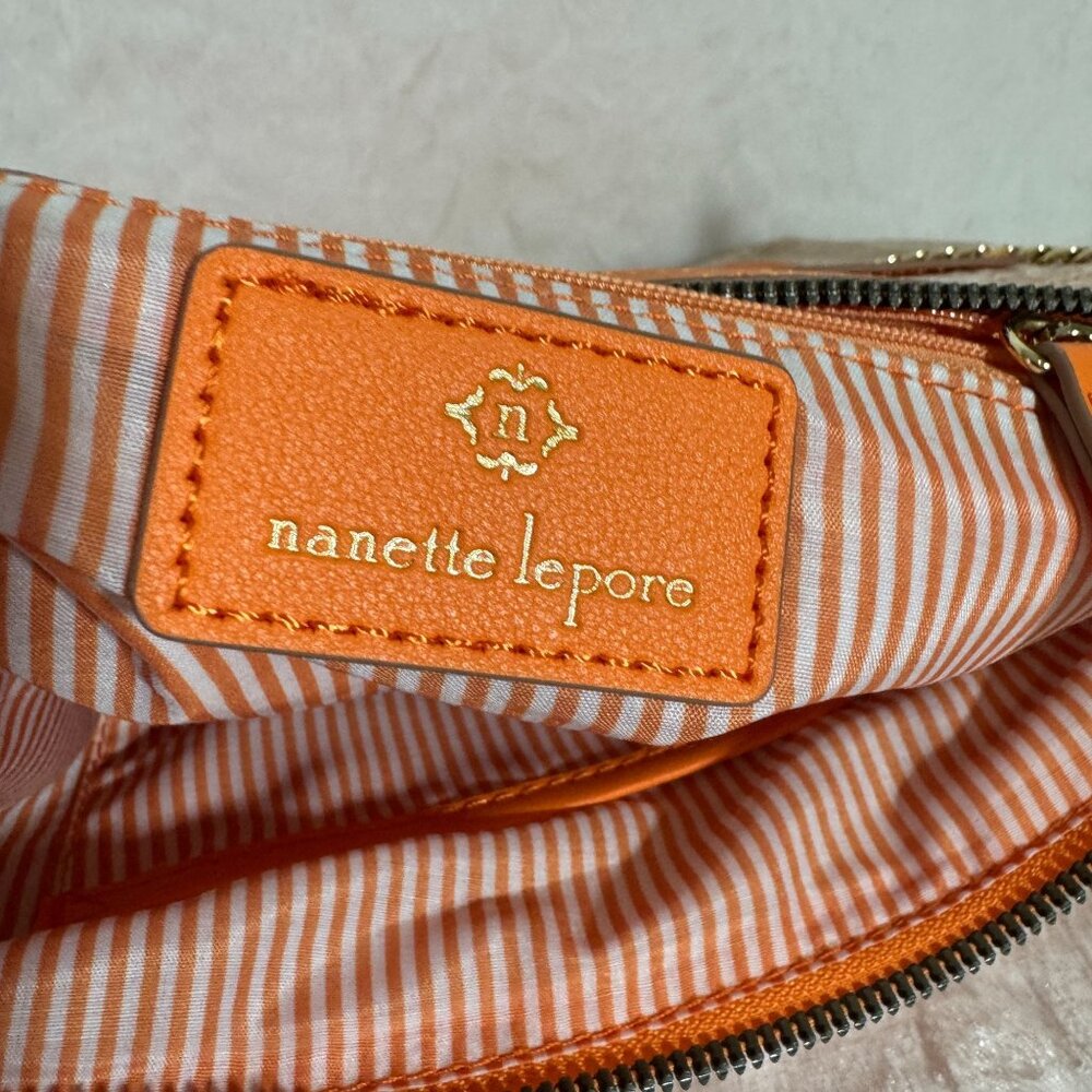 Nanette Lepore Beige & Orange Woven Chain Strap Bag With Logo Accent - Picture 5 of 8